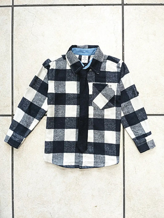 Blue Flannel Long Sleeve Shirt w/ Tie