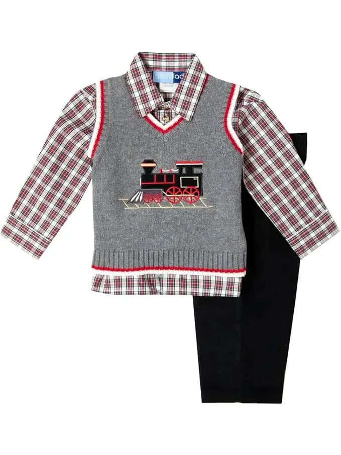 Boys Gray Train Sweater Vest Set