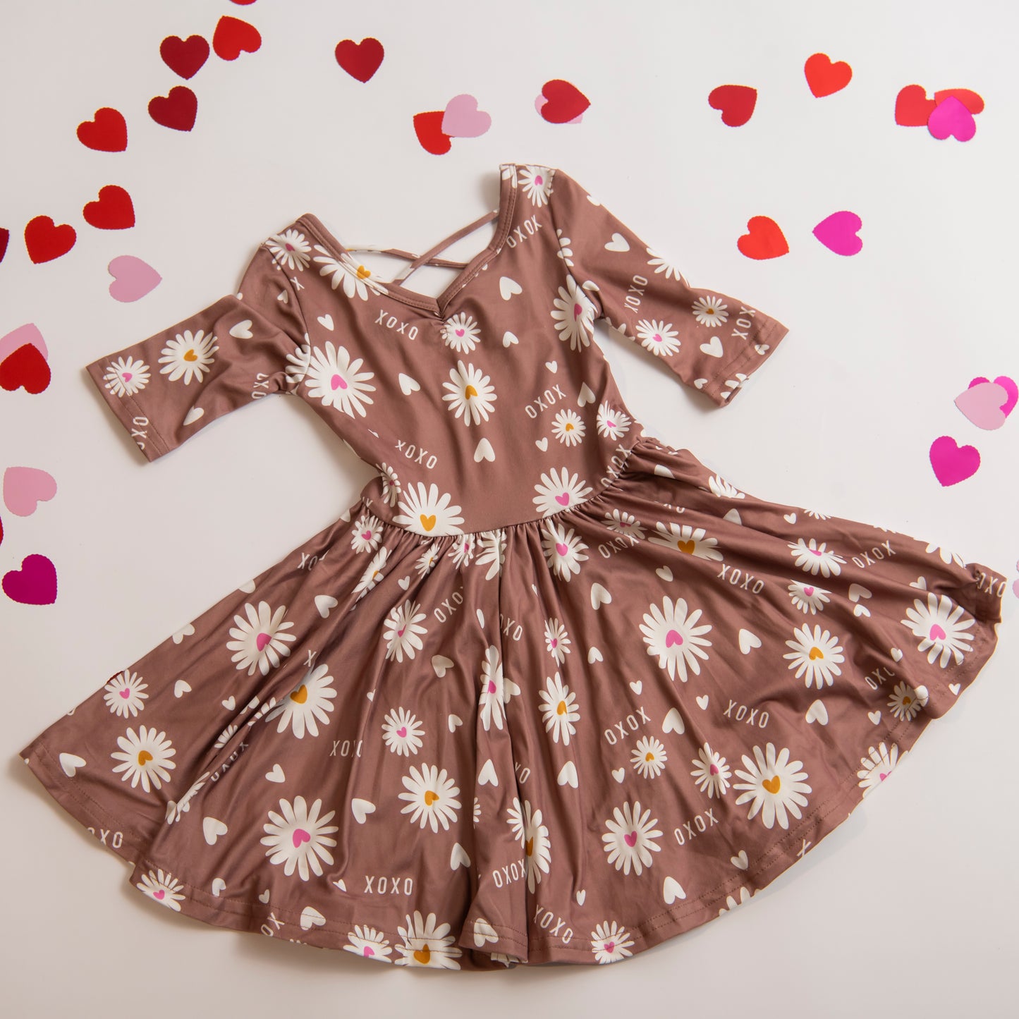 Brown Dress w/ Daisies and hearts