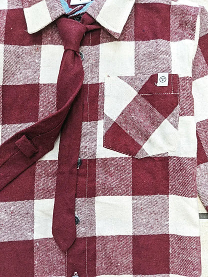 Burgundy Flannel Long Sleeve Shirt w/ Tie