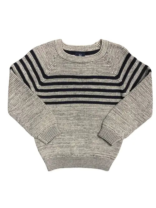 Grey Pullover Sweater With Navy Stripes