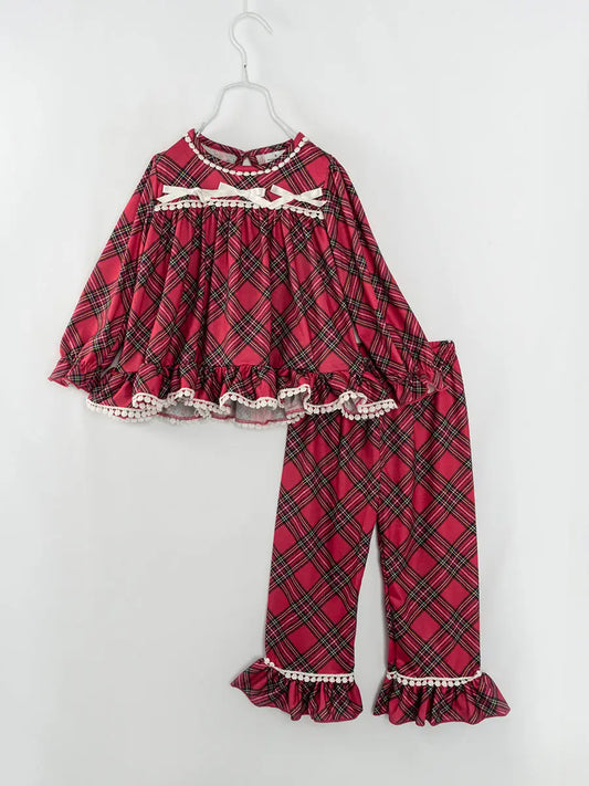 Girls Red Plaid Holiday PJs