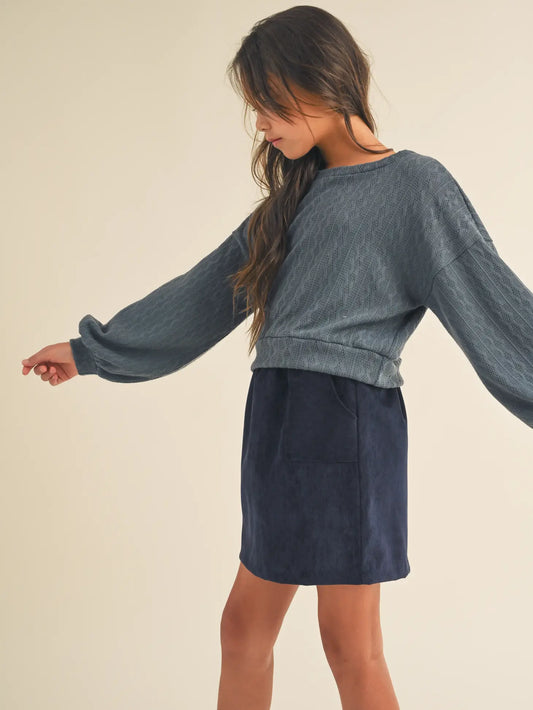 Blue Balloon Sleeve Pullover