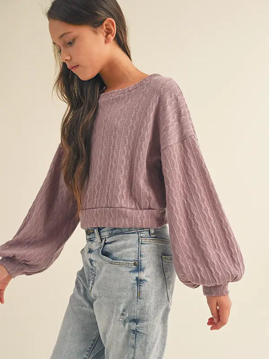 Lavender Balloon Sleeve Girls Top