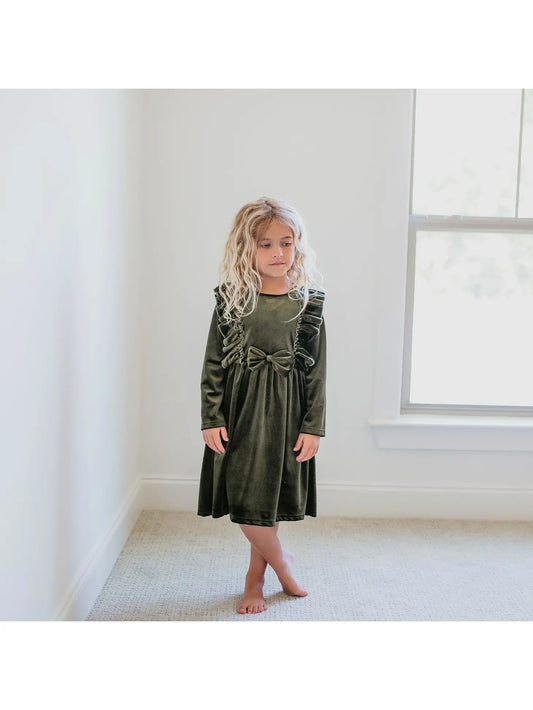 Moss Green Velvet Bow Dress