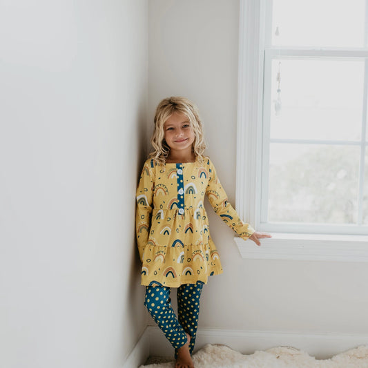 Mustard Rainbow polka dot 2 pc