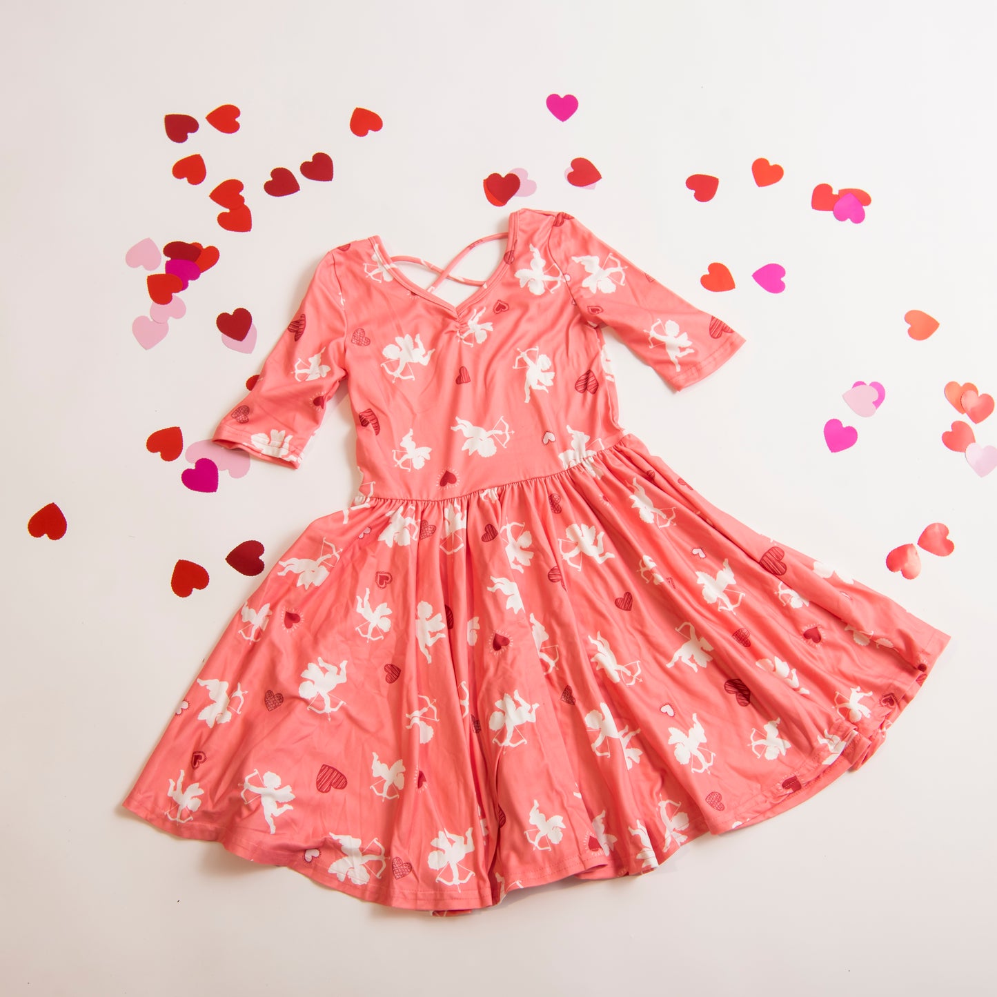 Pink Dress with Cupids and Hearts