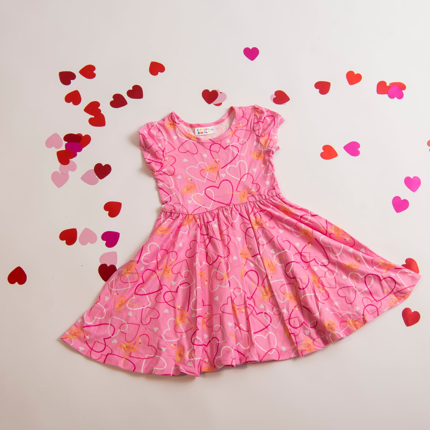 Pink Twirl Dress with White and Pink Hearts