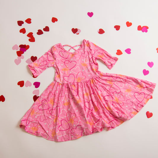 Pink Twirl Dress with White and Pink Hearts