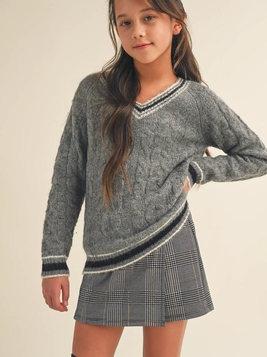 Girls Preppy V Neck Sweater