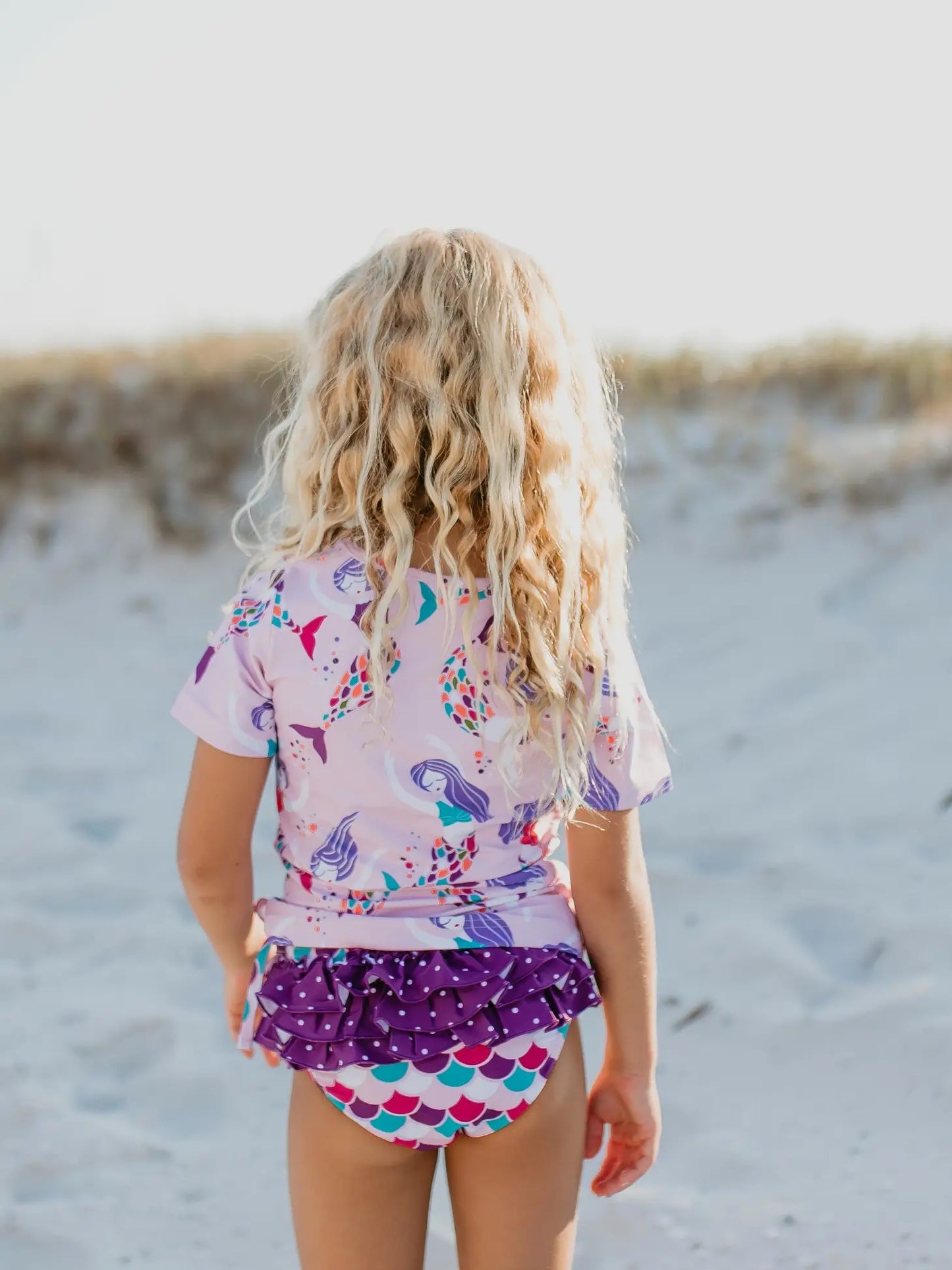 Purple Mermaid Rash Guard Ruffle Swimsuit