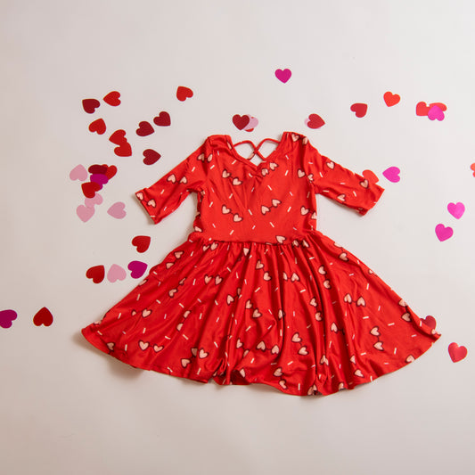 Red Twirl Dress with White Hearts