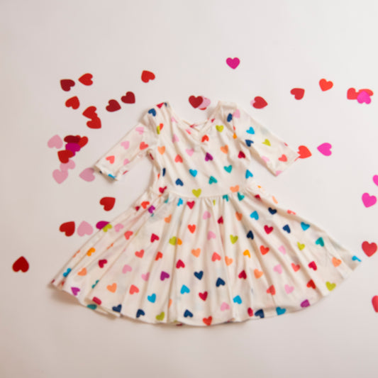 White Dress with Rainbow Hearts