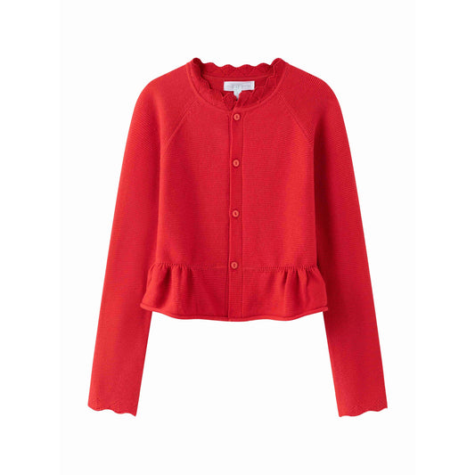 Red Ruffle Knit Cardigan