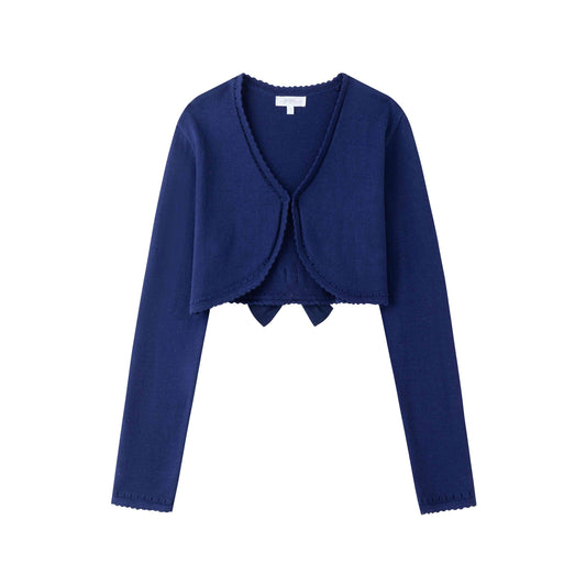 Navy Knit Cardigan with Bow