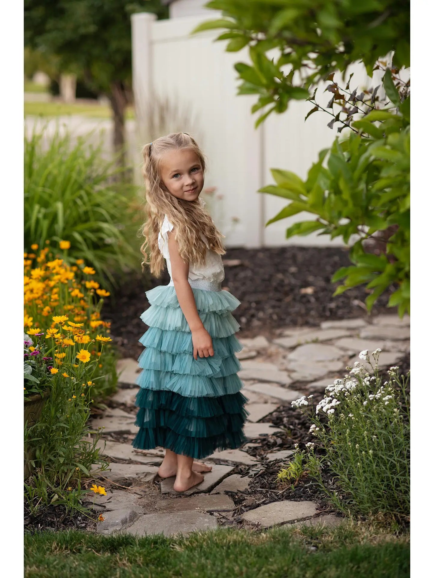 Teal Ombre Tulle Maxi